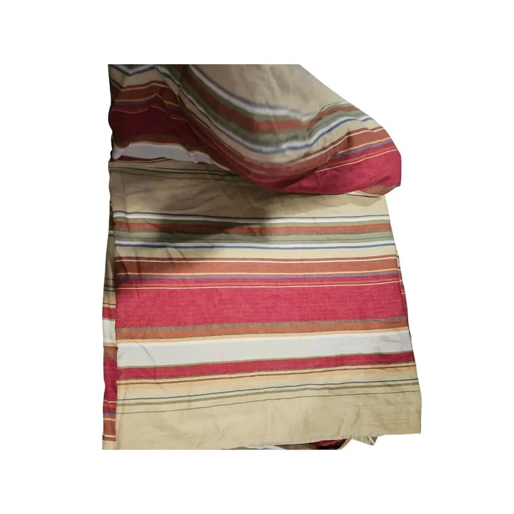 Pottery Barn Queen Full Linen Cotton Red Striped Duvet Cover Western Classic
